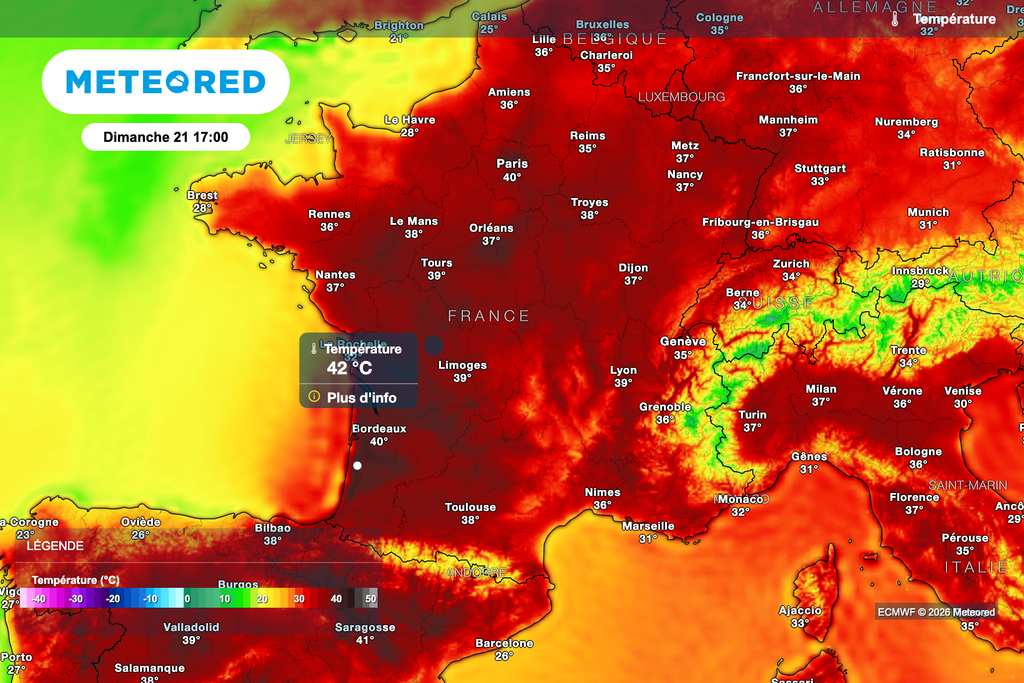 Des pointes à près de 40/42 degrés attendues dimanche après-midi ! Des pointes à près de 40/42 degrés attendues dimanche après-midi !