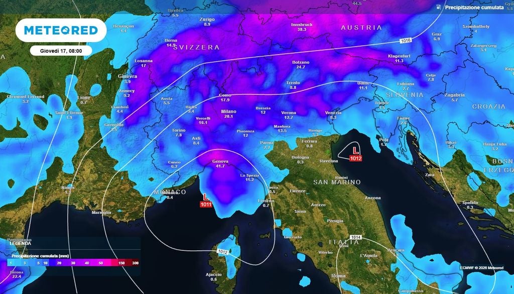 Ecco la perturbazione che raggiungerà il Nord a metà settimana