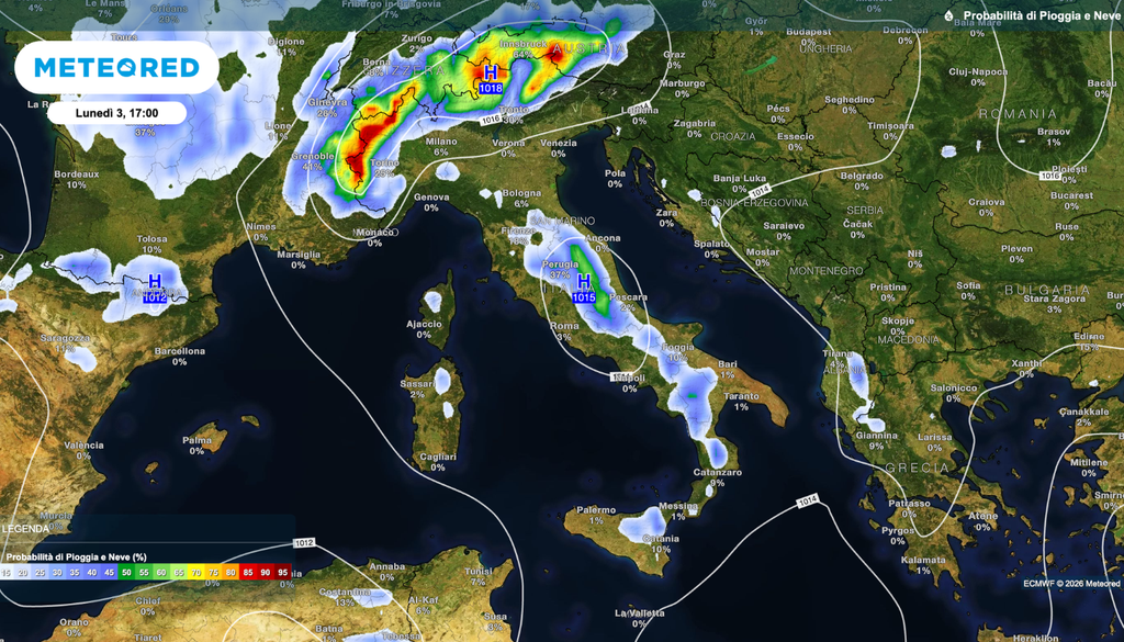 Lunedì 3 agosto, temporali più probabili sulle Alpi e localmente lungo l’Appennino