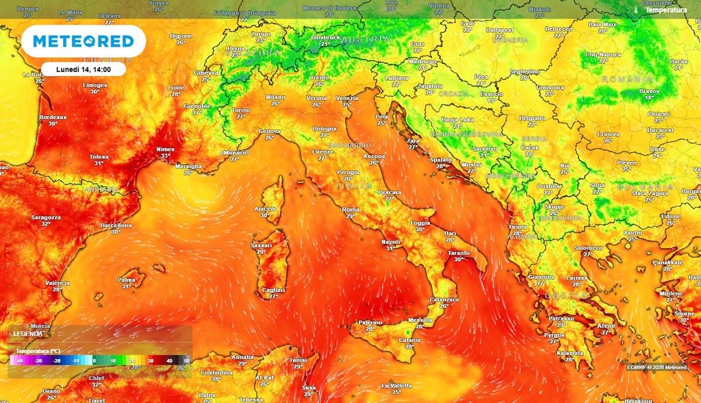 Stop al caldo estremo sull'Italia Temperature massime in Italia per l'inizio della nuova settimana