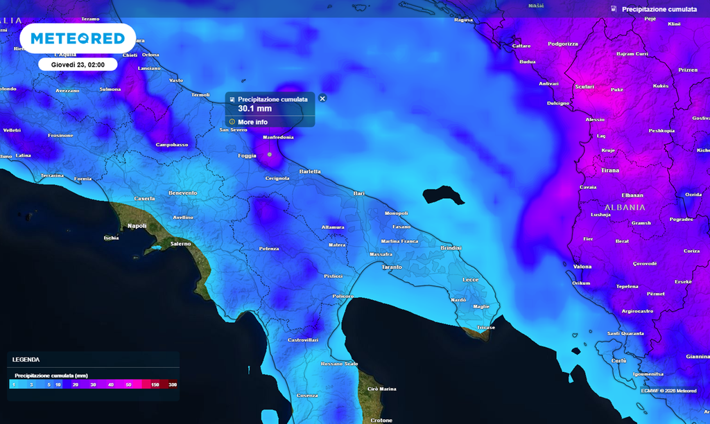 Fino a 30 millimetri di accumulo nel foggiano