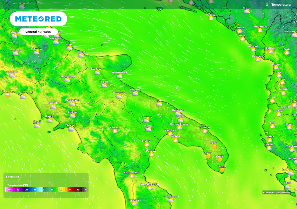 Evidente calo termico su tutta la regione