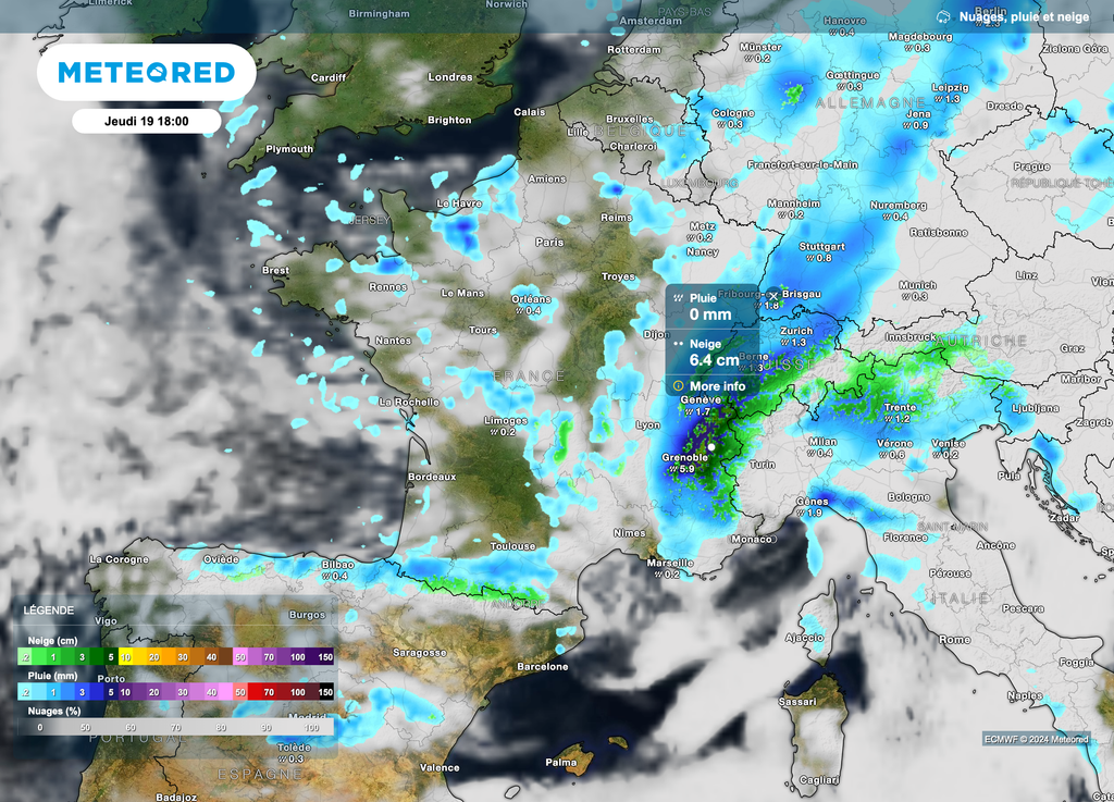 Passages pluvieux et neigeux attendus en France ces prochains jours. Passages pluvieux et neigeux attendus en France ces prochains jours.