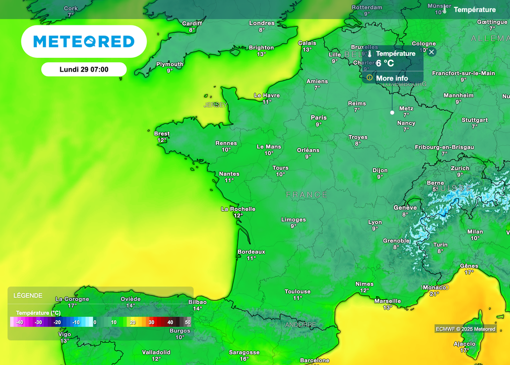 6°C à Nancy et Reims ce lundi matin.
