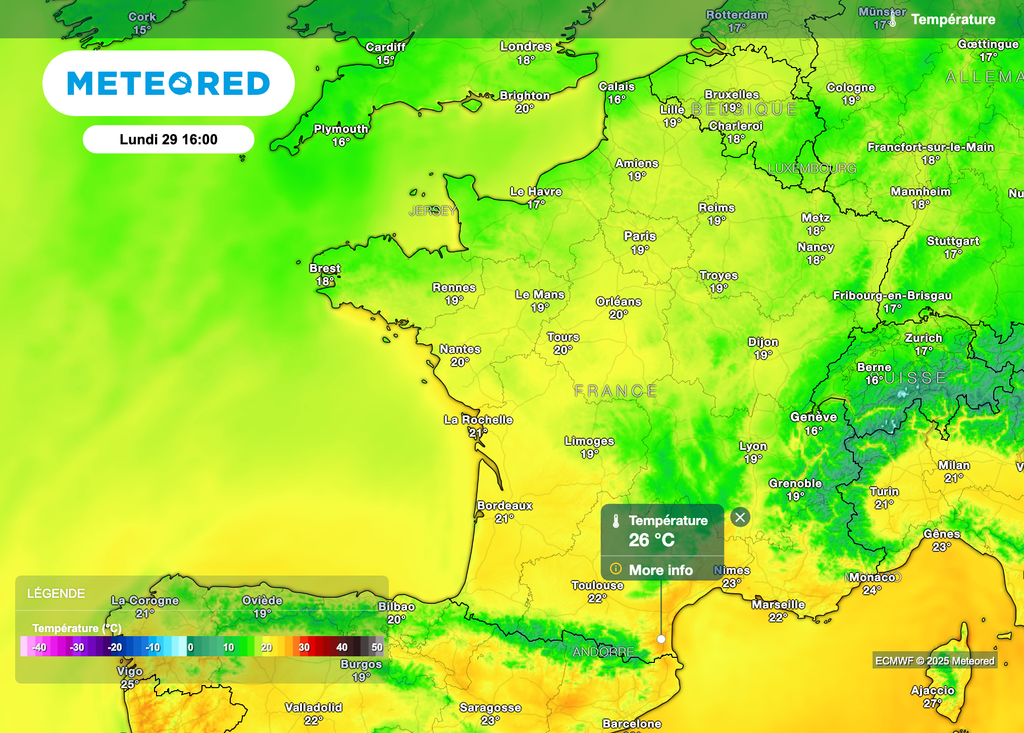 Jusqu'à 26 degrés dans le sud de la France cet après-midi.