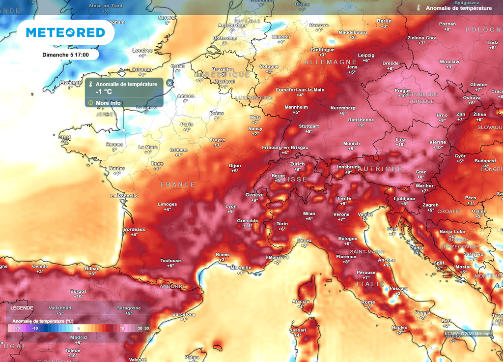 Ce dimanche après-midi, le quart Nord-Ouest sera soumis à un air temporairement plus frais, alors que le reste du pays baignera dans la douceur, parfois marquée.