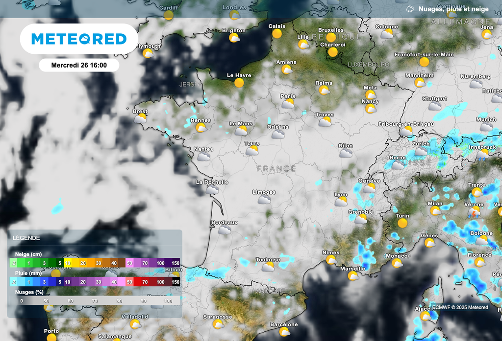 Perturbation de très faible activité sur le nord du pays aujourd'hui.