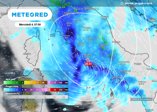 Meteo Roma, torna il maltempo: picco marted&igrave; 3 e mercoled&igrave; 4 febbraio con pioggia intensa. Attesi 50 mm entro venerd&igrave;