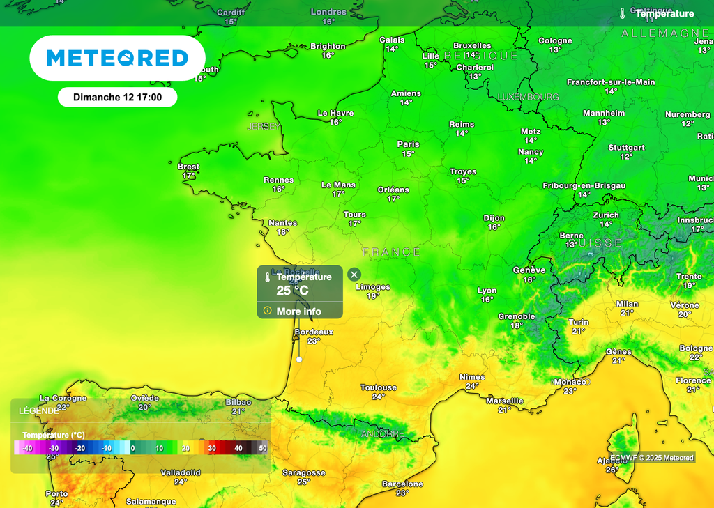 Des pointes à près de 25 degrés dimanche après-midi dans le sud-ouest de la France.