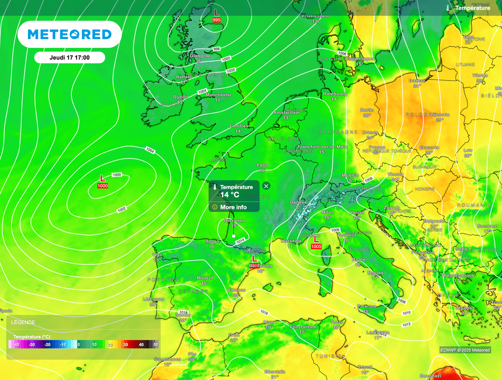 Des températures parfois sous les normales, y compris sur la moitié sud.