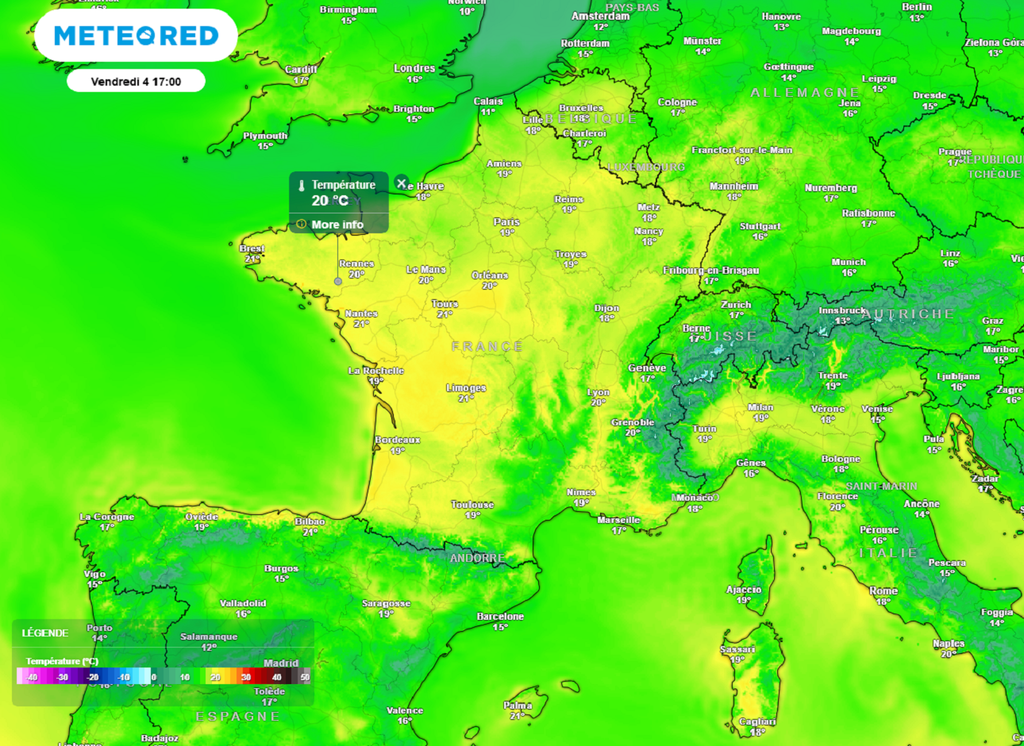 La barre des 20°C sera régulièrement atteinte en fin de semaine, au nord comme au sud. La barre des 20°C sera régulièrement atteinte en fin de semaine, au nord comme au sud.
