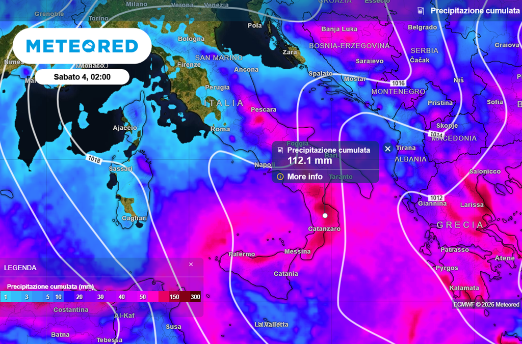 Pioggia cumulata sull'Italia centro-meridionale entro il fine settimana. La gran parte di queste precipitazioni si concentrerà tra martedì e giovedì.