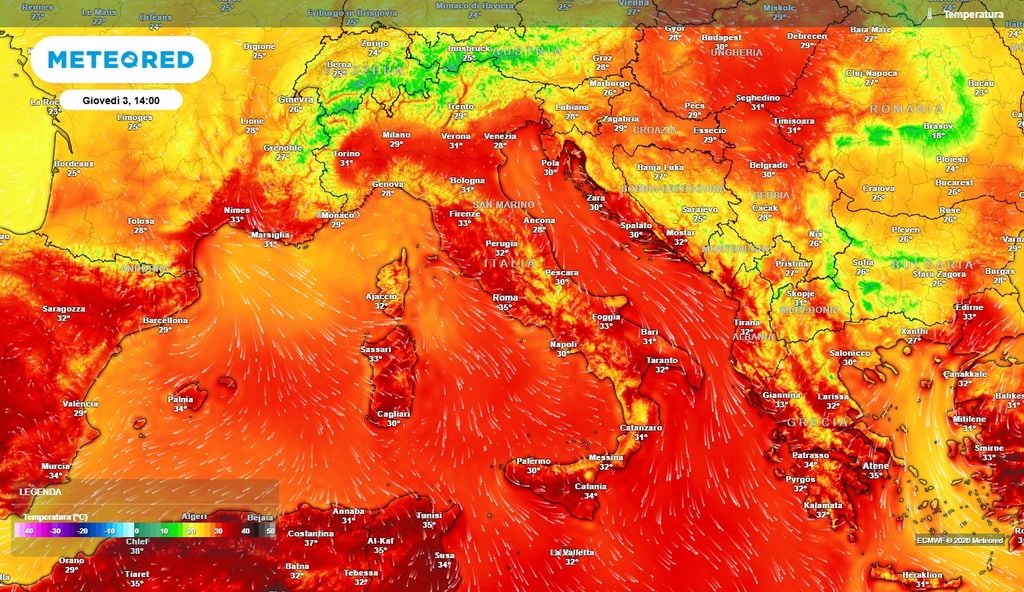 Temperature decisamente ridimensionate, anche se oltre i 30°C ovunque