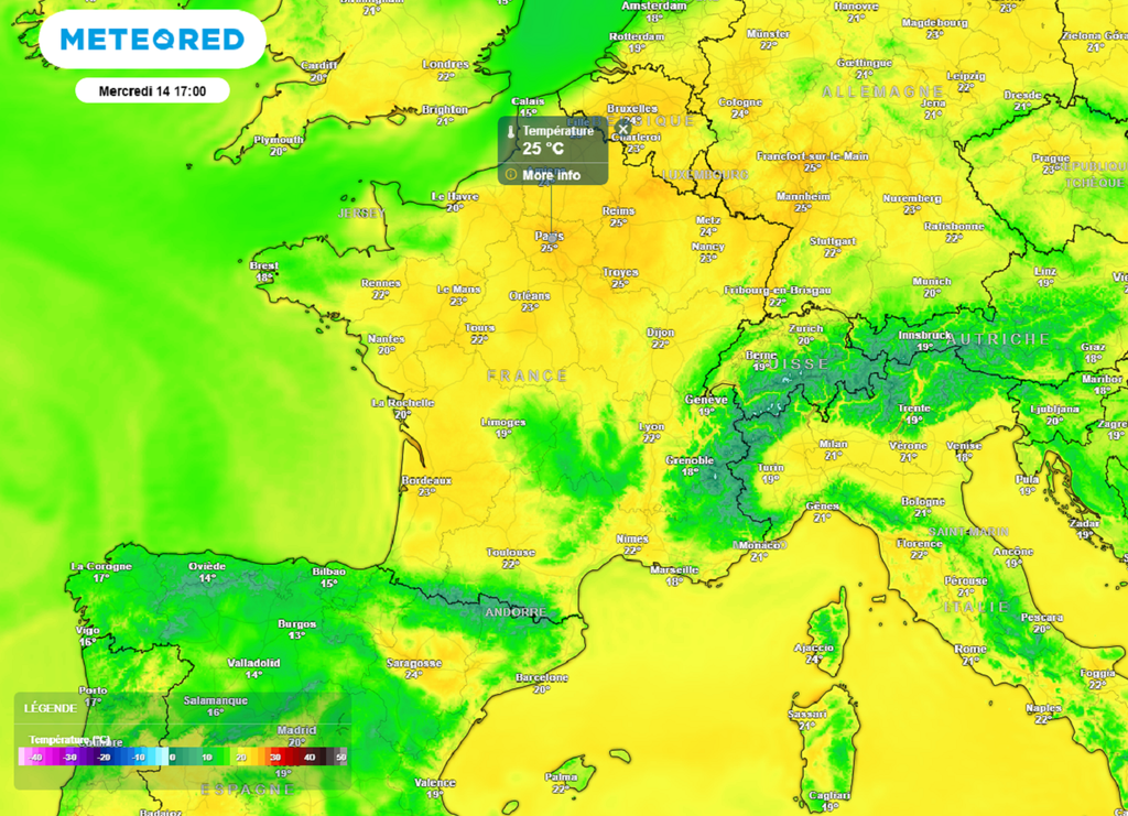En milieu de semaine, le seuil de chaleur sera de nouveau atteint dans les régions de la moitié nord avec des pointes à 25-26°C. En milieu de semaine, le seuil de chaleur sera de nouveau atteint dans les régions de la moitié nord avec des pointes à 25-26°C.