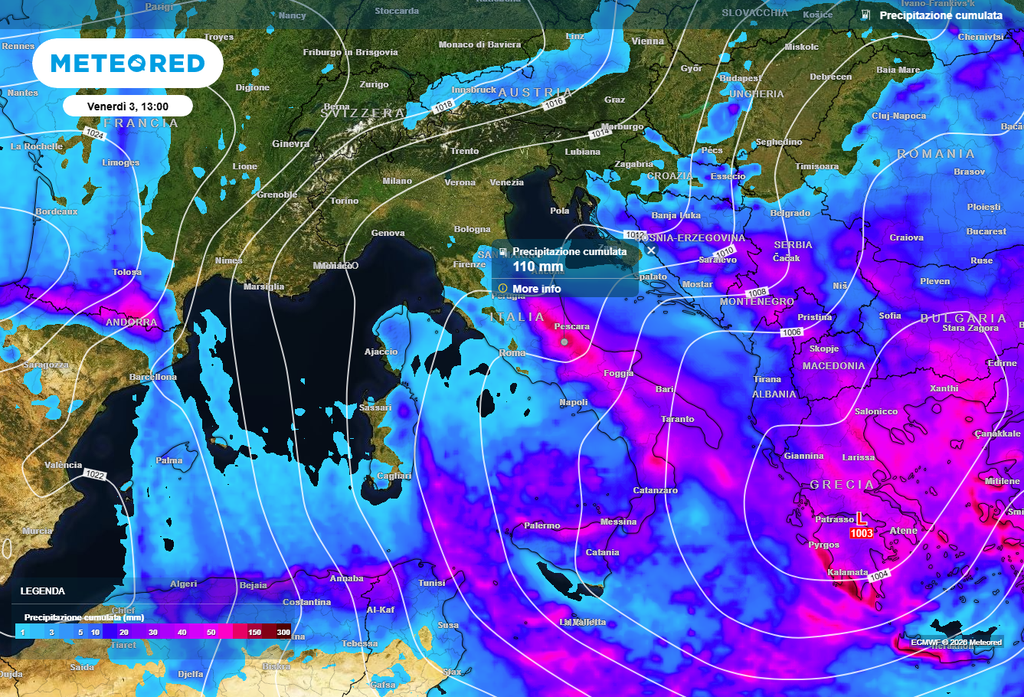 L'allontanamento del vortice ciclonico nella giornata di domani Venerdì 3 la situazione meteo migliora, ma accumuli impressionanti