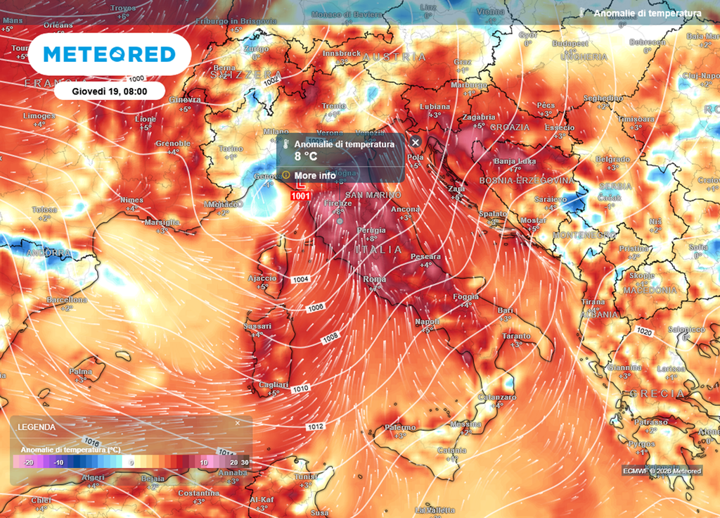Nella giornata di giovedì 19 febbraio avremo una impennata delle temperature al Centro-Sud.