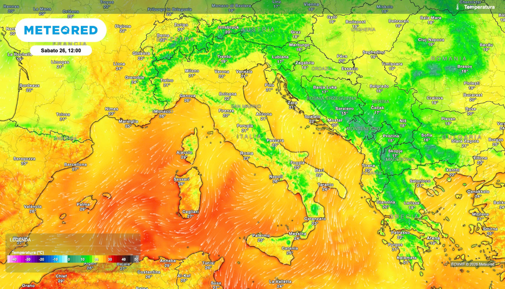 Le temperature di sabato 26 settembre a mezzogiorno