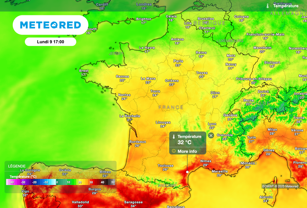 Plus de 30 degrés cet après-midi près de la Méditerranée. Plus de 30 degrés cet après-midi près de la Méditerranée.