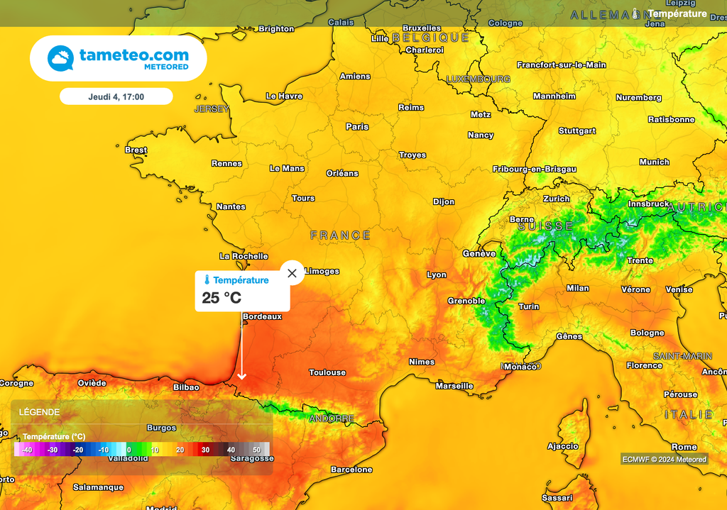 25°C dans le sud-ouest jeudi après-midi.