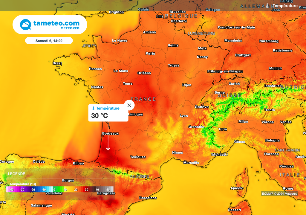 30°C dans le sud-ouest samedi après-midi !