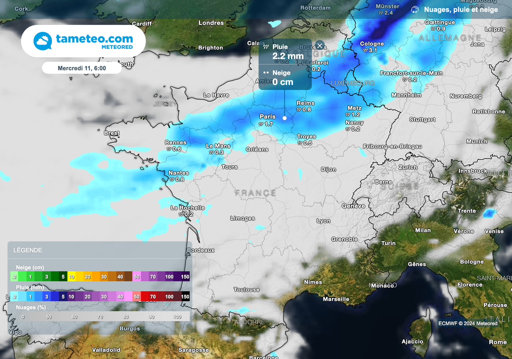 Des pluies mercredi matin dans les régions du nord-ouest. Des pluies mercredi matin dans les régions du nord-ouest.