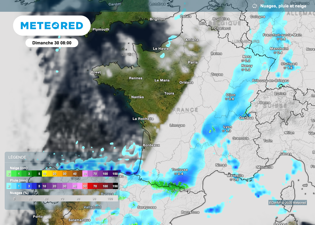 Météo perturbée dimanche dans les régions du sud et de l'est de la France. Retour de la neige en montagne. Météo perturbée dimanche dans les régions du sud et de l'est de la France. Retour de la neige en montagne.