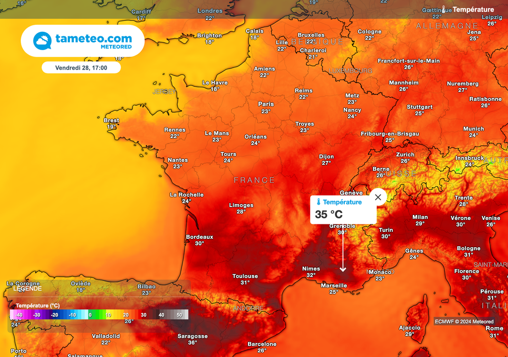 Baisse des températures sur la moitié nord du pays vendredi après-midi.