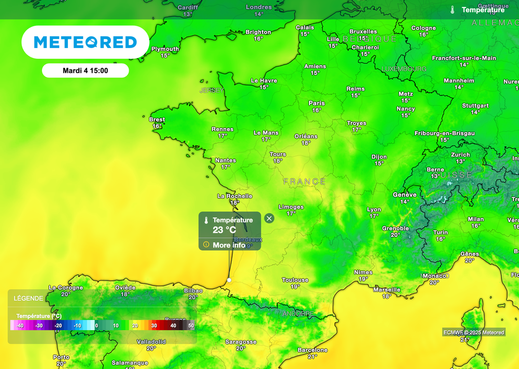 Près de 25 degrés attendus cet après-midi du côté du Pays basque. Près de 25 degrés attendus cet après-midi du côté du Pays basque.