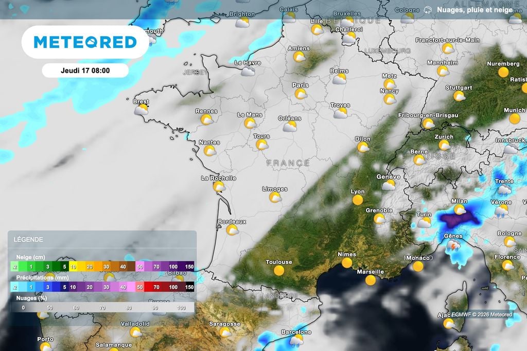 Arrivée d'une perturbation ce jeudi matin par les côtes de la Manche. Arrivée d'une perturbation ce jeudi matin par les côtes de la Manche.