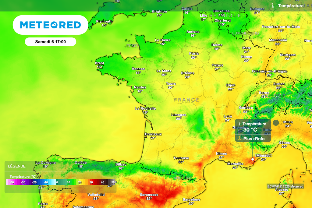 De 16°C à Brest à près de 30°C dans l'intérieur de la Provence ce samedi.