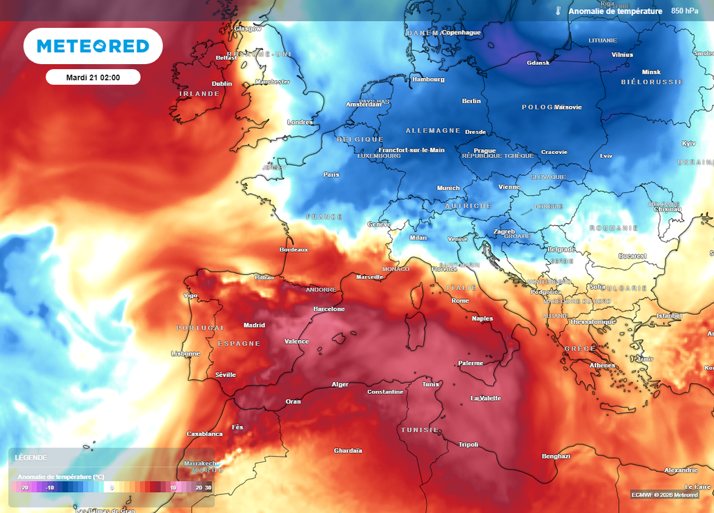 En début de semaine prochaine, la masse d'air chaud ne concernera que le sud de la France En début de semaine prochaine, la masse d'air chaud ne concernera que le sud de la France
