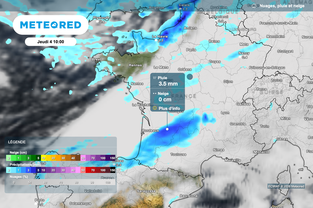 Des pluies un peu plus soutenues jeudi matin dans le sud-ouest.