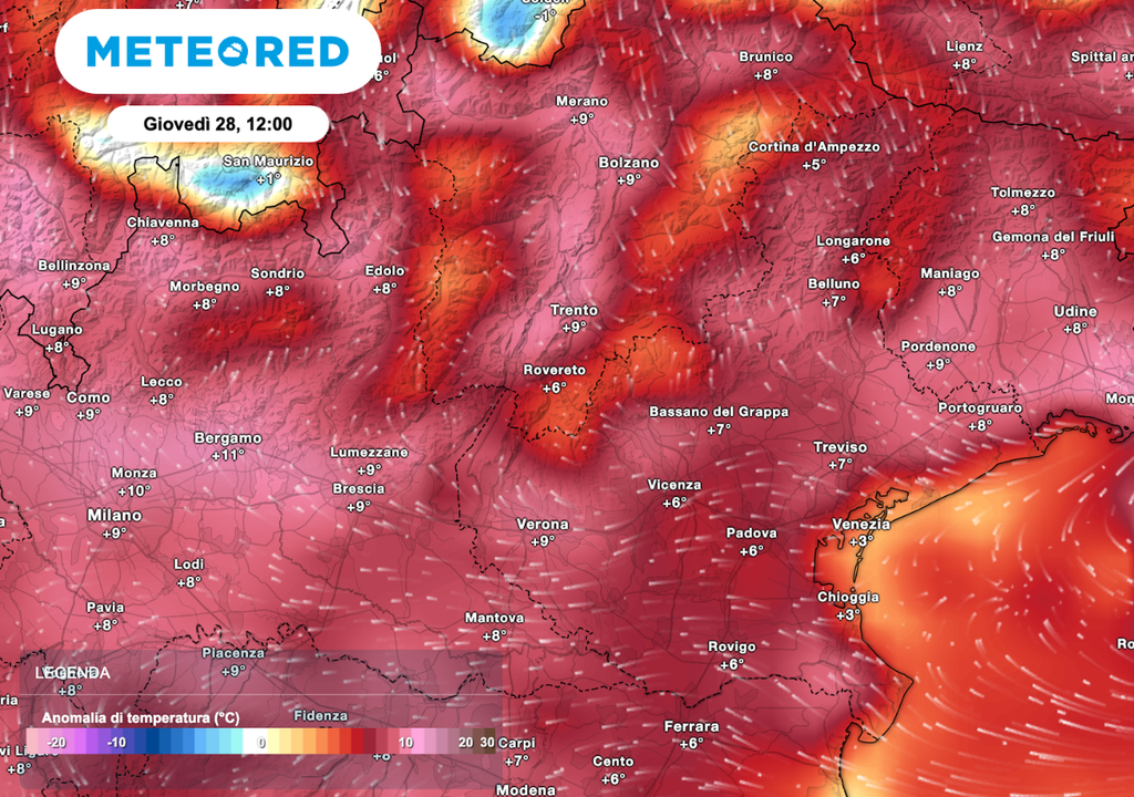 Caldo anomalo: valori sopra media anche di 6-9°C Caldo anomalo: valori sopra media anche di 6-9°C