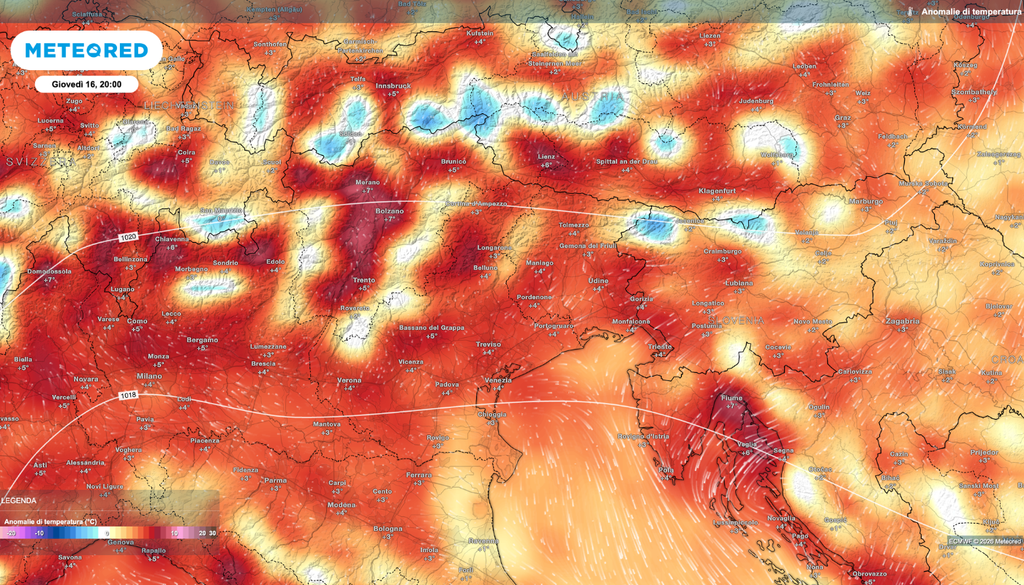 Anomalie termiche positive su tutto il Veneto. Anomalie termiche positive su tutto il Veneto.
