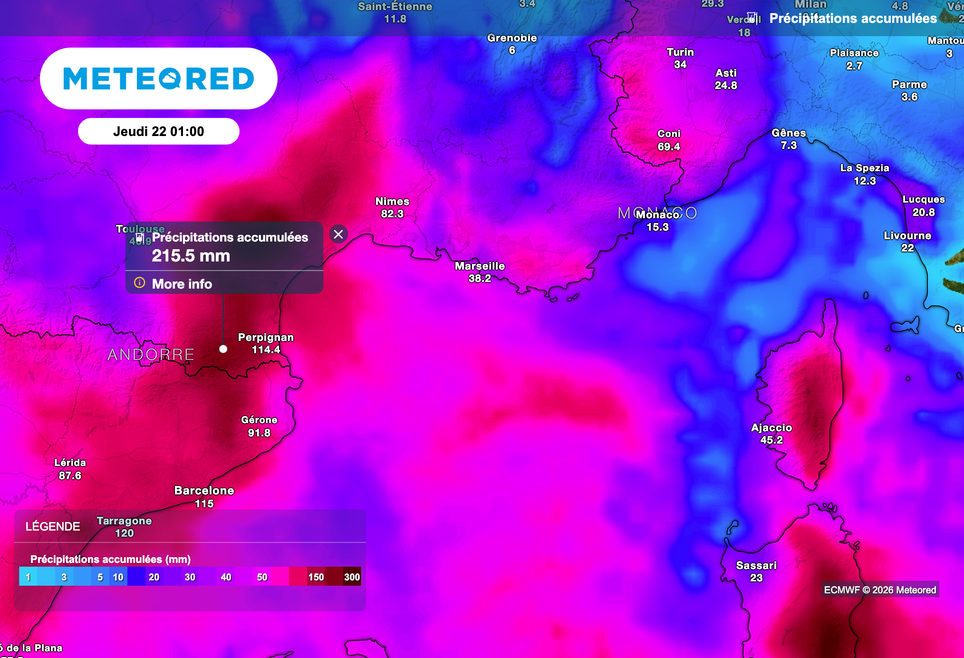 Cumuls de pluie parfois considérables sur le Roussillon au cours des prochains jours !