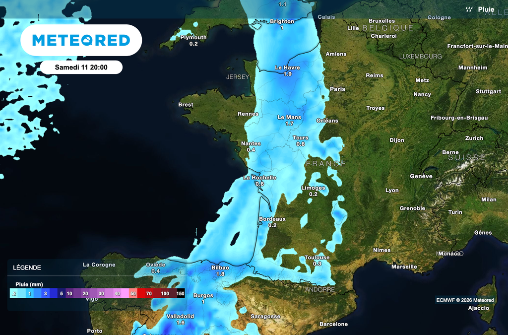 Possible dégradation samedi soir dans les régions de l'ouest de la France.
