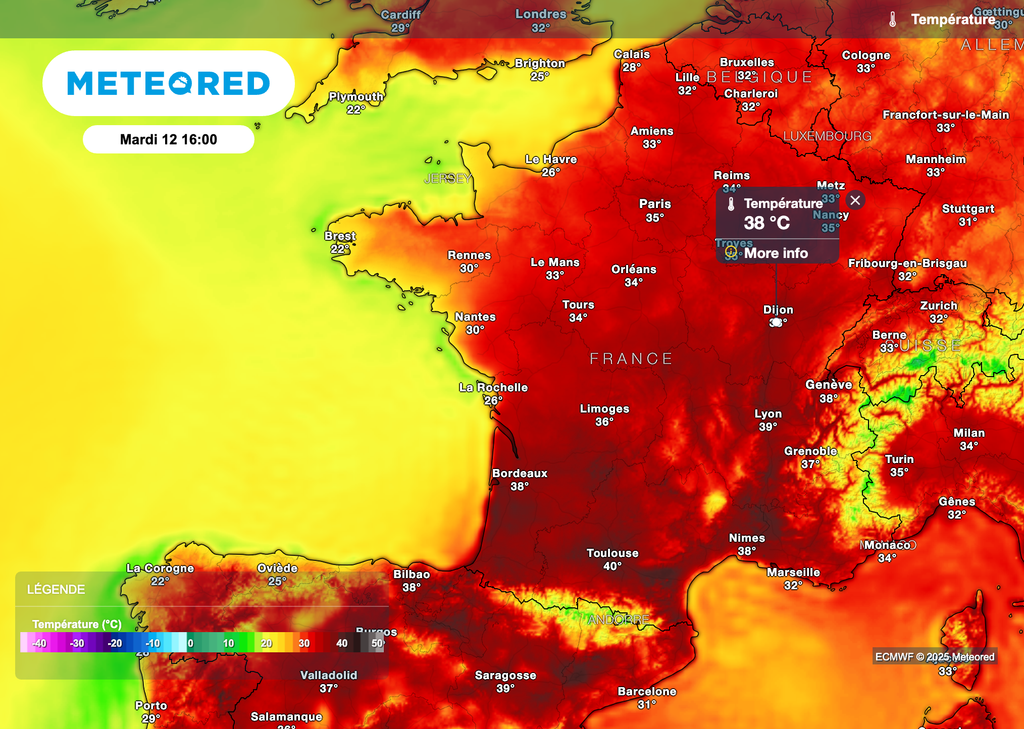Les températures caniculaires gagnent le nord-est de la France ce mardi. Les températures caniculaires gagnent le nord-est de la France ce mardi.