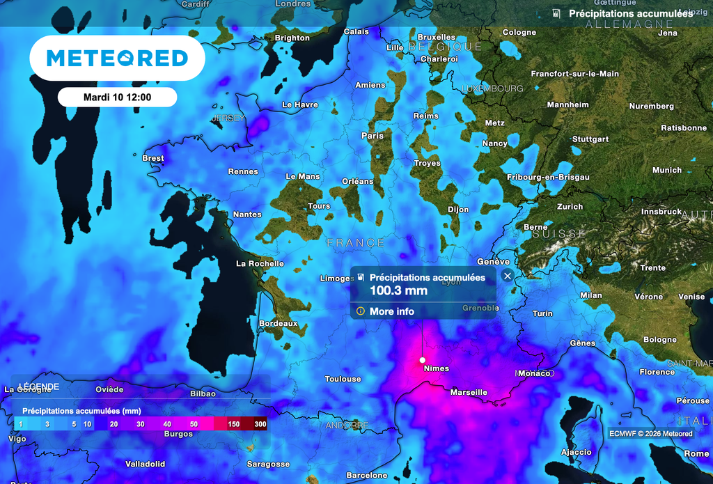 D'importantes précipitations prévues près de la Méditerranée au cours des 48 prochaines heures !