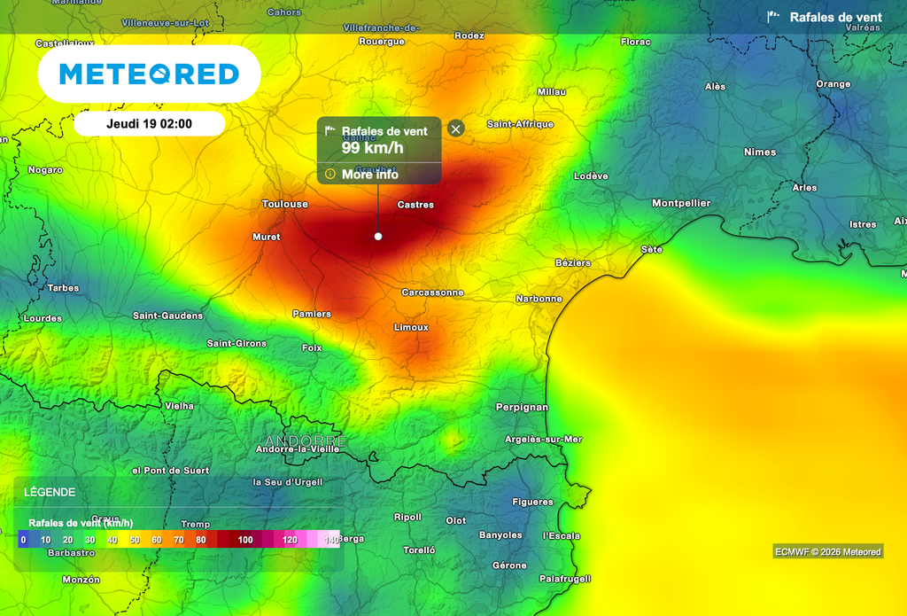 Des rafales supérieures à 100 km/h attendues sur le Lauragais et la région toulousaine.
