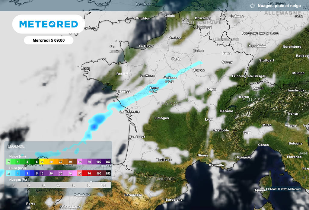 Perturbation très peu active ce matin entre la Vendée, le Centre, la Champagne et les Ardennes.