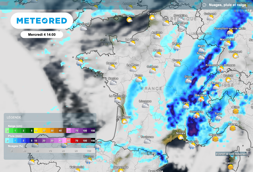 Orages parfois violents attendus demain après-midi dans les régions du sud-est et de l'est de la France.