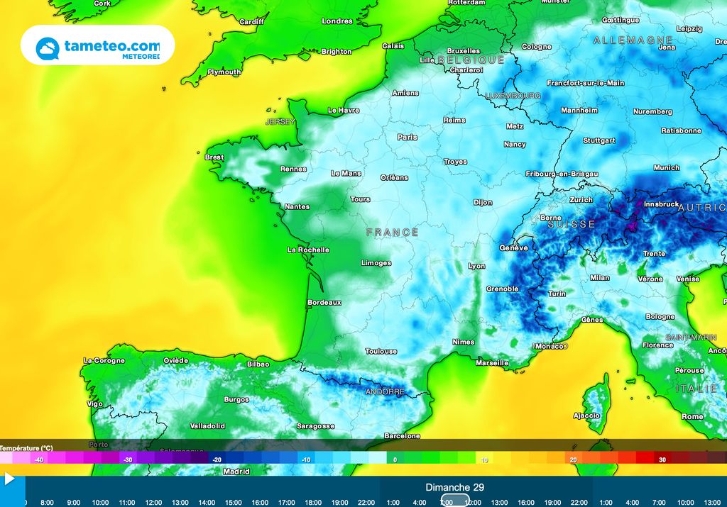 Carte des températures dimanche 7h Carte des températures dimanche 7h