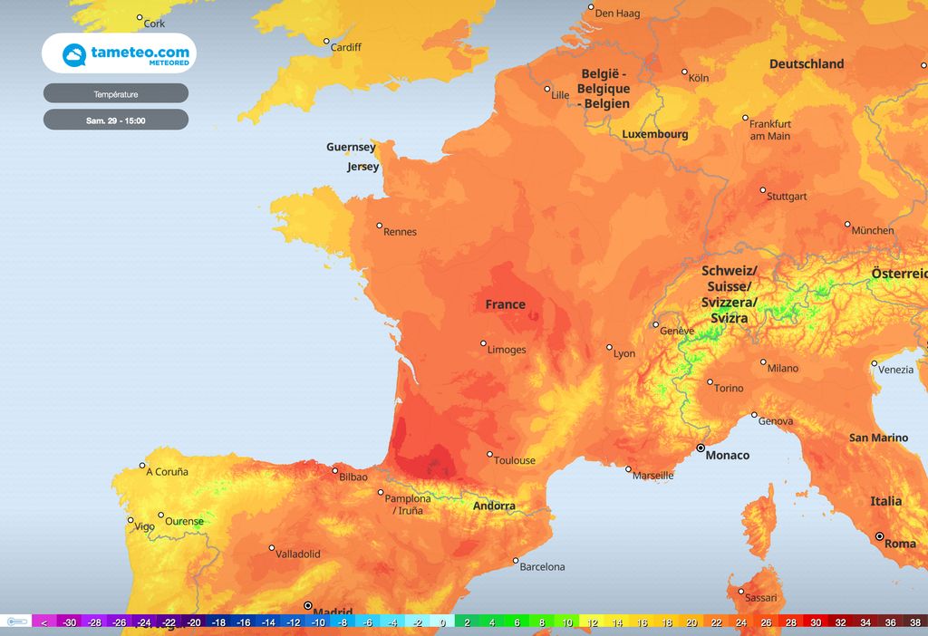 Carte des températures - Samedi 15h Carte des températures - Samedi 15h