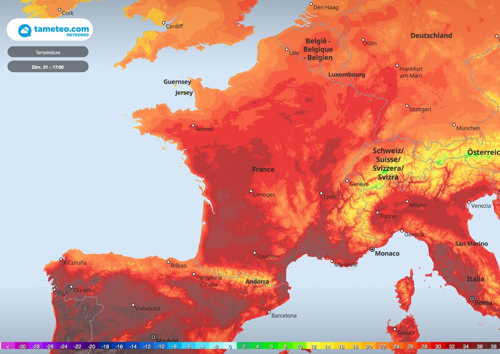 Températures dimanche après-midi Températures dimanche après-midi