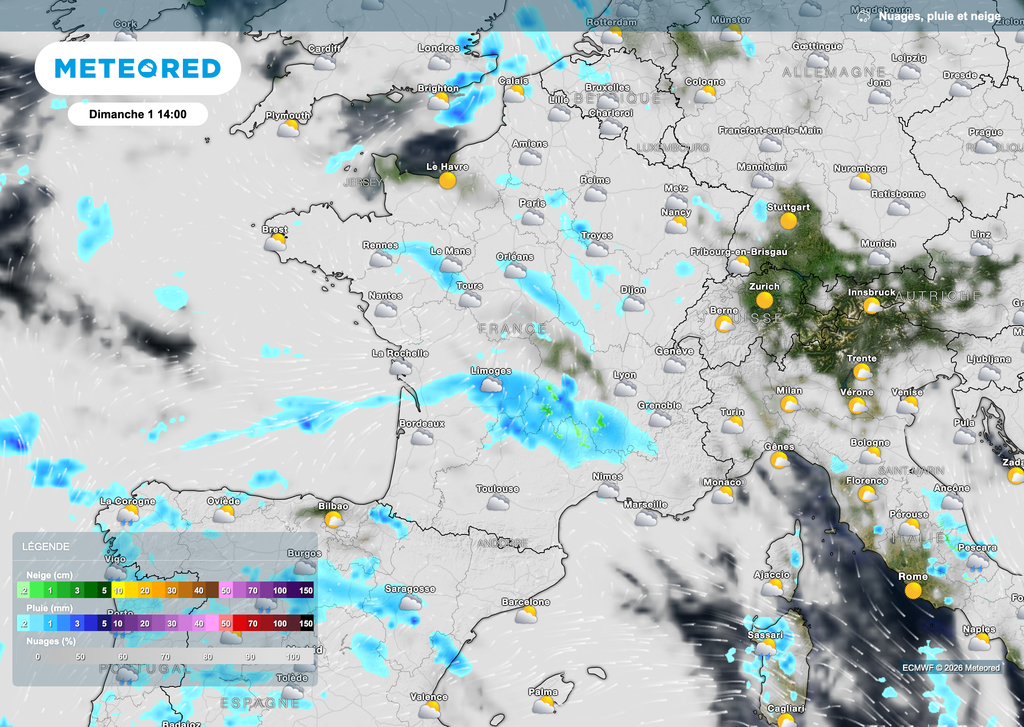Une journée de dimanche avec quelques pluies.