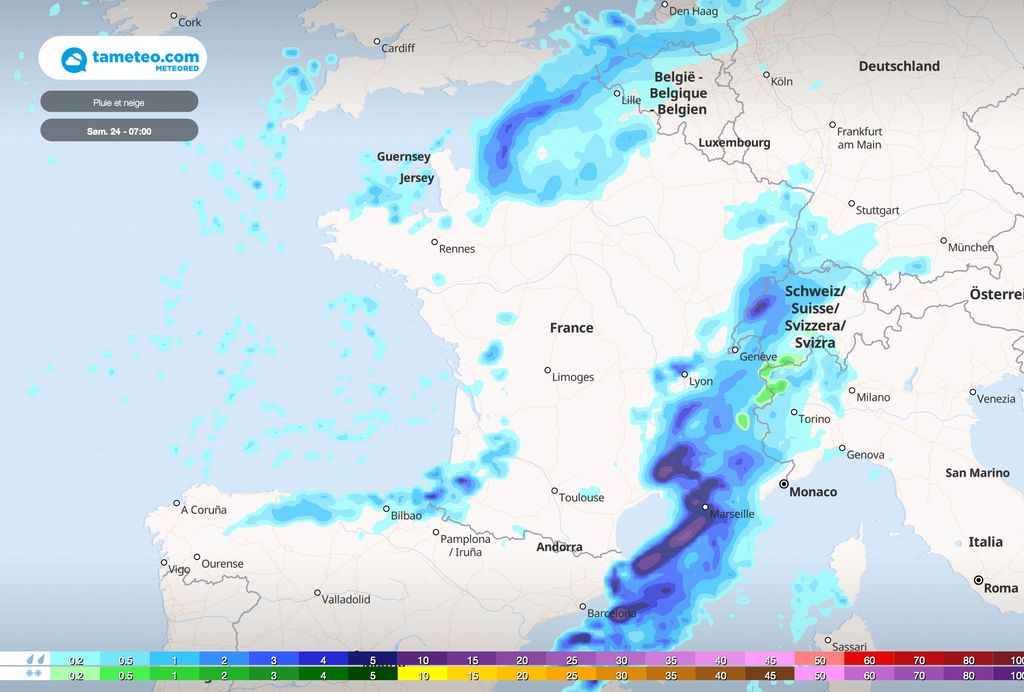 Carte des précipitation samedi 7h Carte des précipitation samedi 7h