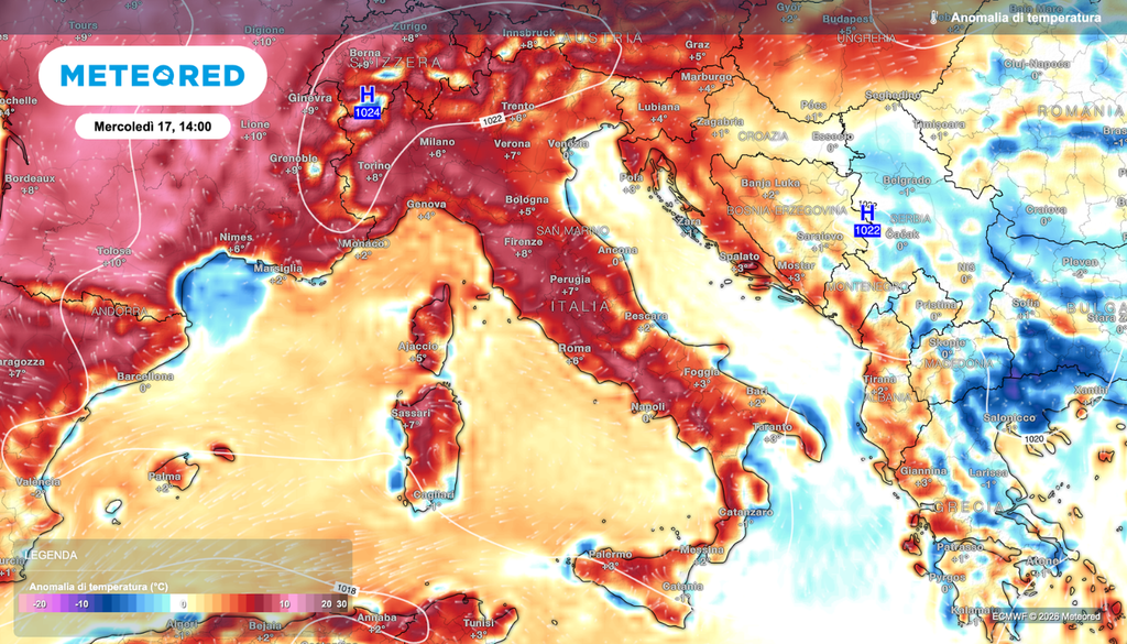 Anomalie termiche previste per la prossima settimana.