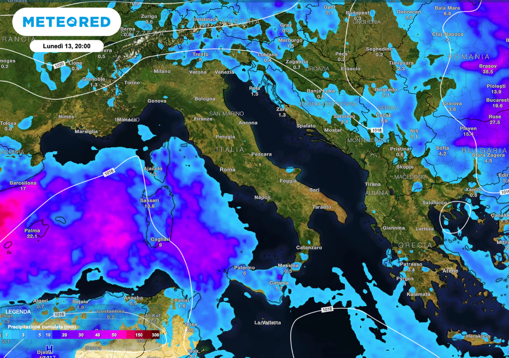 Precipitazioni cumulate fino a lunedì 13 ottobre