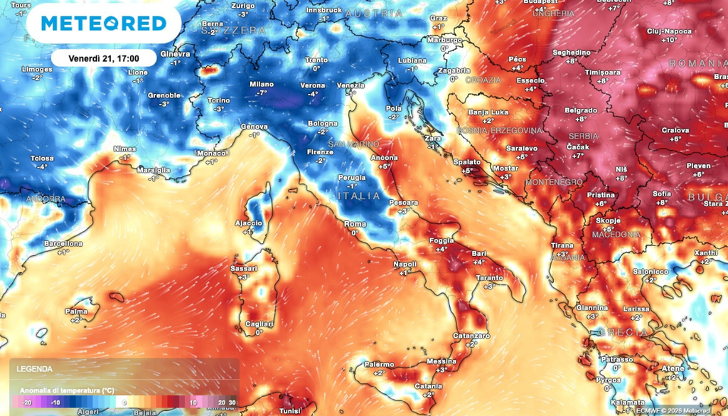 Venerdì 21 agosto temperature sotto media al Nord e caldo anomalo al Sud Venerdì 21 agosto temperature sotto media al Nord e caldo anomalo al Sud