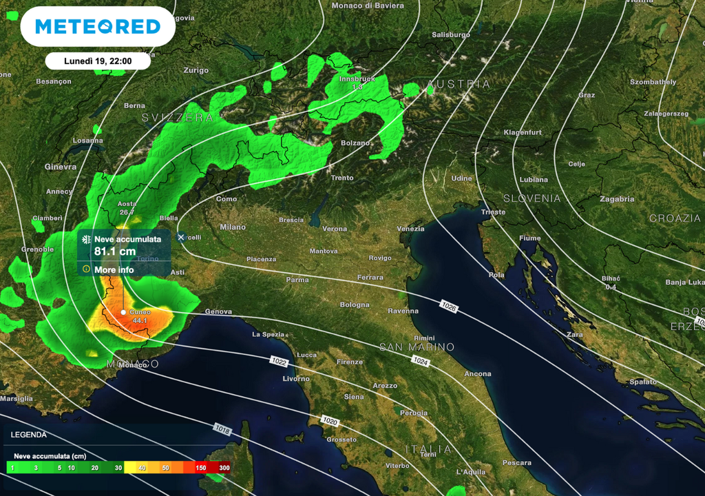 Accumuli di neve previsti solo nelle Alpi occidentali.